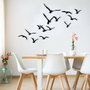 Wallity Migration - Escultura de pared de metal con 11 pájaros negros